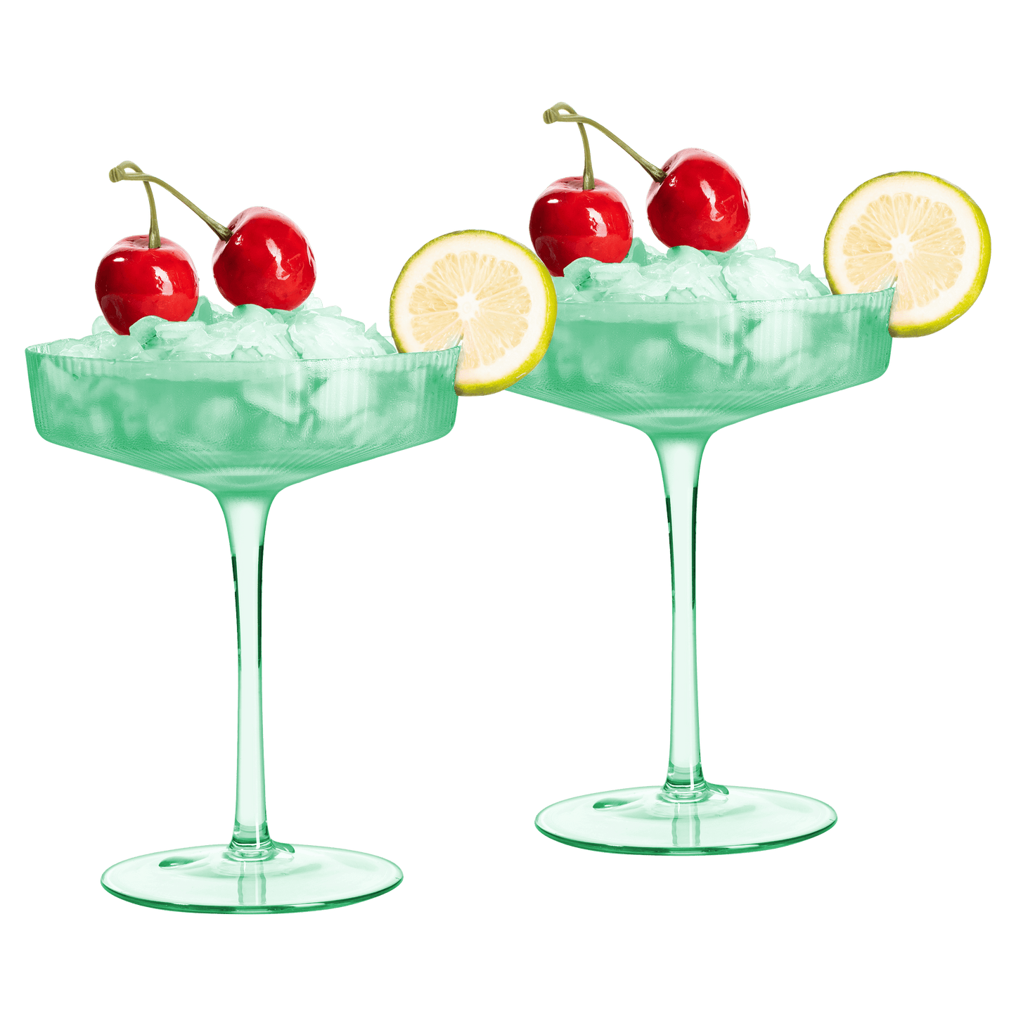 Ribbed Coupe Cocktail Glasses 8 oz | Set of 2 | Classic Manhattan Glasses For Cocktails, Champagne Coupe, Ripple Coupe Glasses, Art Deco Gatsby Vintage, Crystal with Stems (Green, Set of 2) - Loft&Timber
