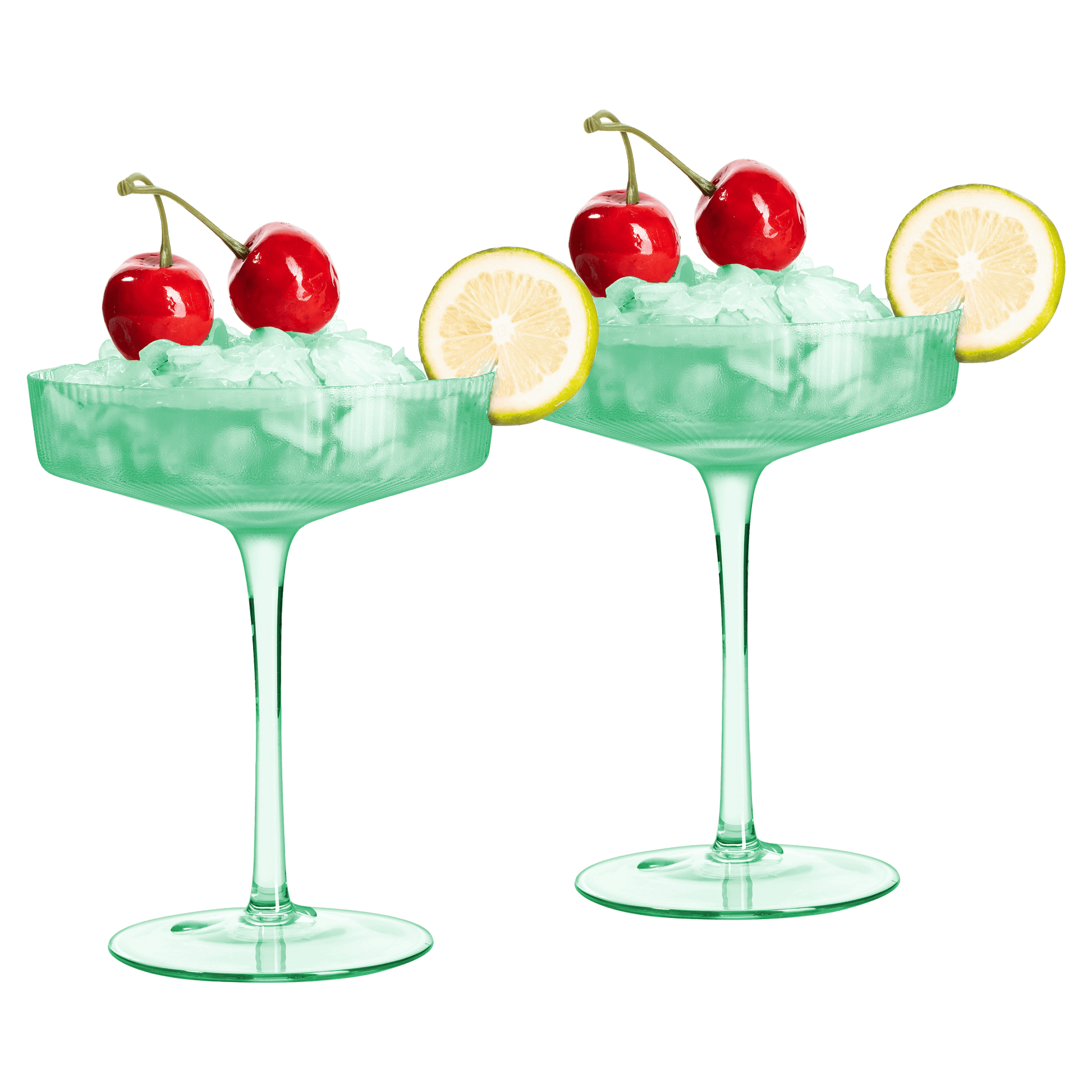 Ribbed Coupe Cocktail Glasses 8 oz | Set of 2 | Classic Manhattan Glasses For Cocktails, Champagne Coupe, Ripple Coupe Glasses, Art Deco Gatsby Vintage, Crystal with Stems (Green, Set of 2) - Loft&Timber