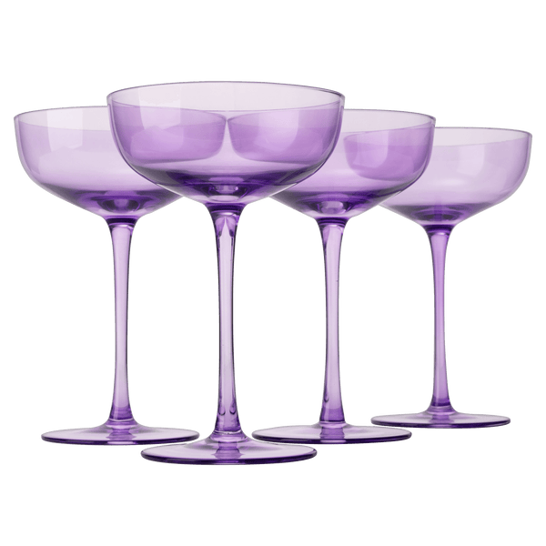The Wine Savant Colored Coupe Glass | 7oz | Set of 4 Colorful Champagne & Cocktail Glasses, Fancy Manhattan, Crystal Martini, Cocktails Set, Margarita Bar Glassware Gift, Vintage (Lavender Purple) - Loft&Timber