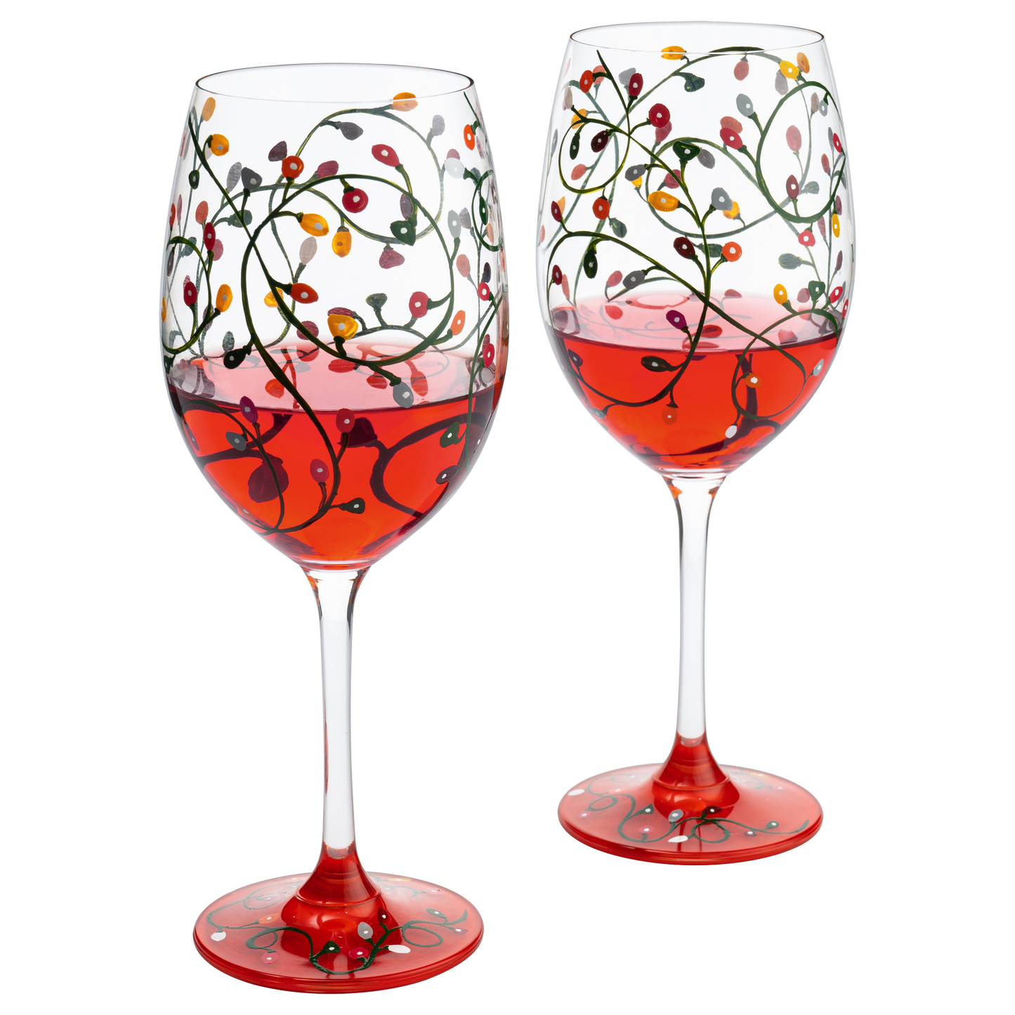 Stemmed Christmas Lights Wine Glasses Set of 2 - Hand Painted Wine Glass Ornament Light Bulbs Glasses, Perfect for Wine, Champagne, Holiday Parties and Festivities - 9.5" High, 21 oz Capacity - Loft&Timber