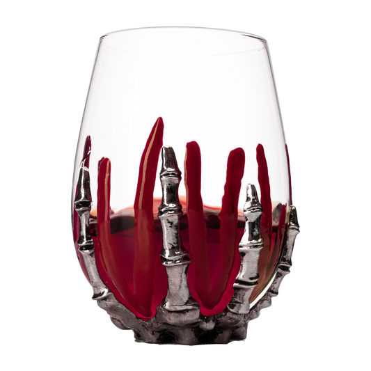 Skeleton Wine Glass, Bloody Hand Wine Skull Glass - 12oz Skeleton Glasses 5" H, Goth Gifts, Skeleton Gifts, Skeleton Decor, Spooky Wine Gift Set, Themed Parties! - Loft&Timber