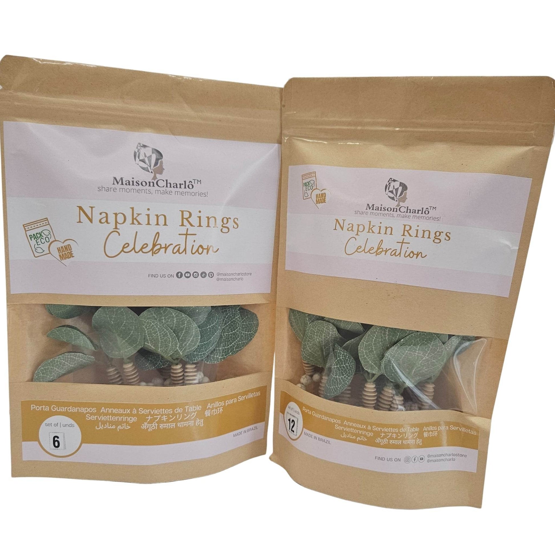 Charlo's Set of 6 Green Leaf Eucalyptus Napkin Rings, Rustic Napkin Ring, Minimalist Tabledecor - Loft&Timber