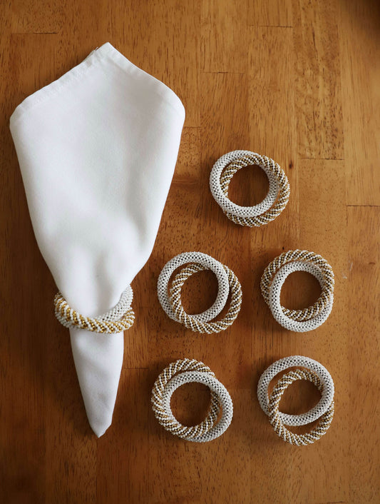 Beaded Double Interlocking Napkin Rings Various Colors, Set of 4| Handmade in Tanzania - Loft&Timber