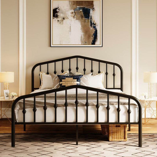 Full Size Vintage Farmhouse Spindle Black Metal Platform Bed - Loft&Timber