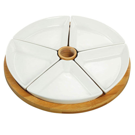 Elama Signature 7 Piece Appetizer Serving Set with 5 Serving Dishes, Center Tooth Pick Holder and B - Loft&Timber
