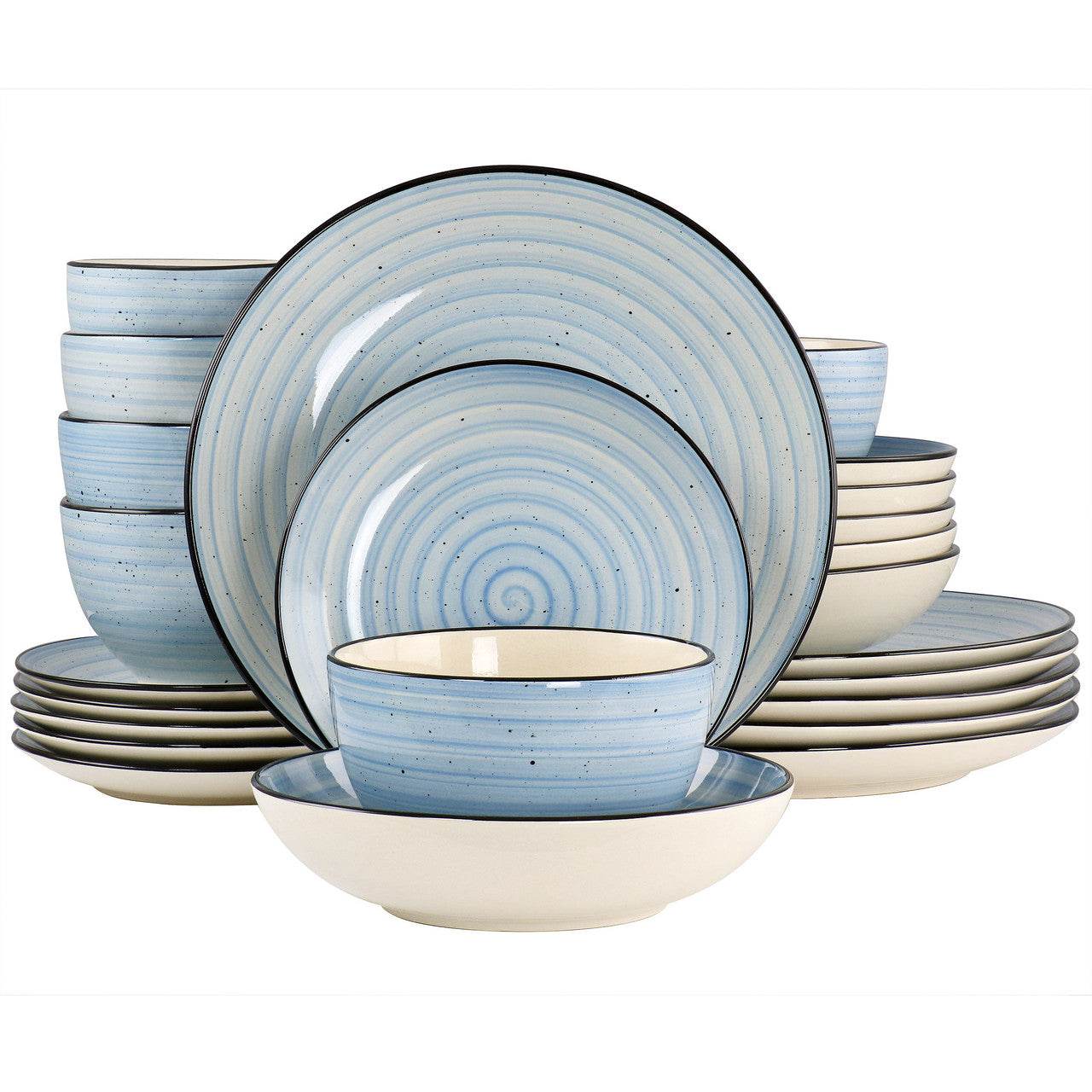 Elama Gia 24 Piece Round Stoneware Dinnerware Set in Light Blue - Loft&Timber