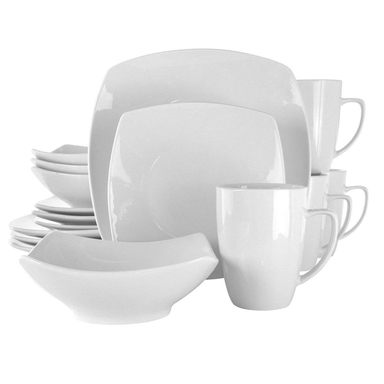 Elama Hayes 16 Piece Square Porcelain Dinnerware Set in White - Loft&Timber