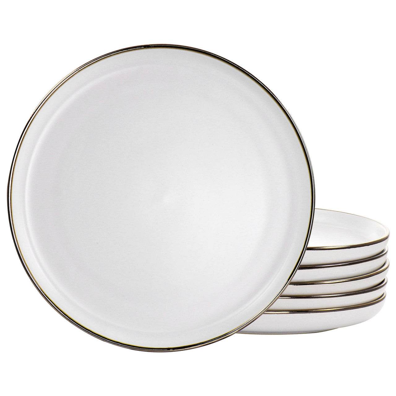 Elama Arthur 6 Piece Stoneware Dinner Plate Set in Matte White with Gold Rim - Loft&Timber