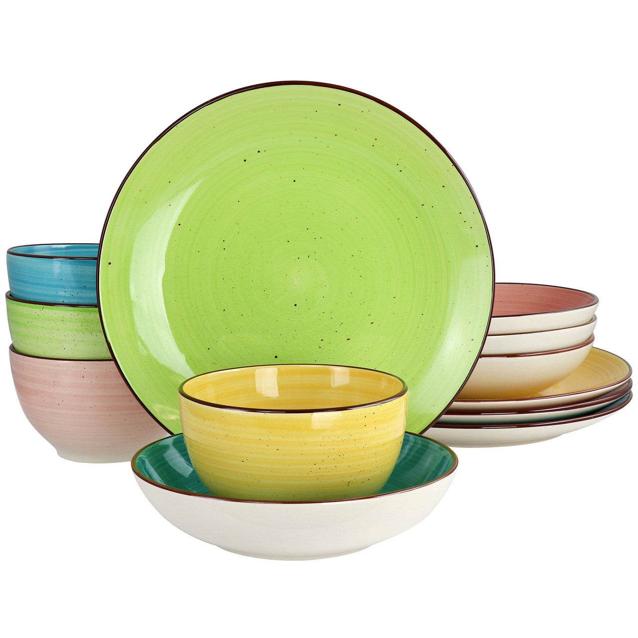 Elama Hudson 12 Piece Double Bowl Stoneware Dinnerware Set in Assorted Colors - Loft&Timber