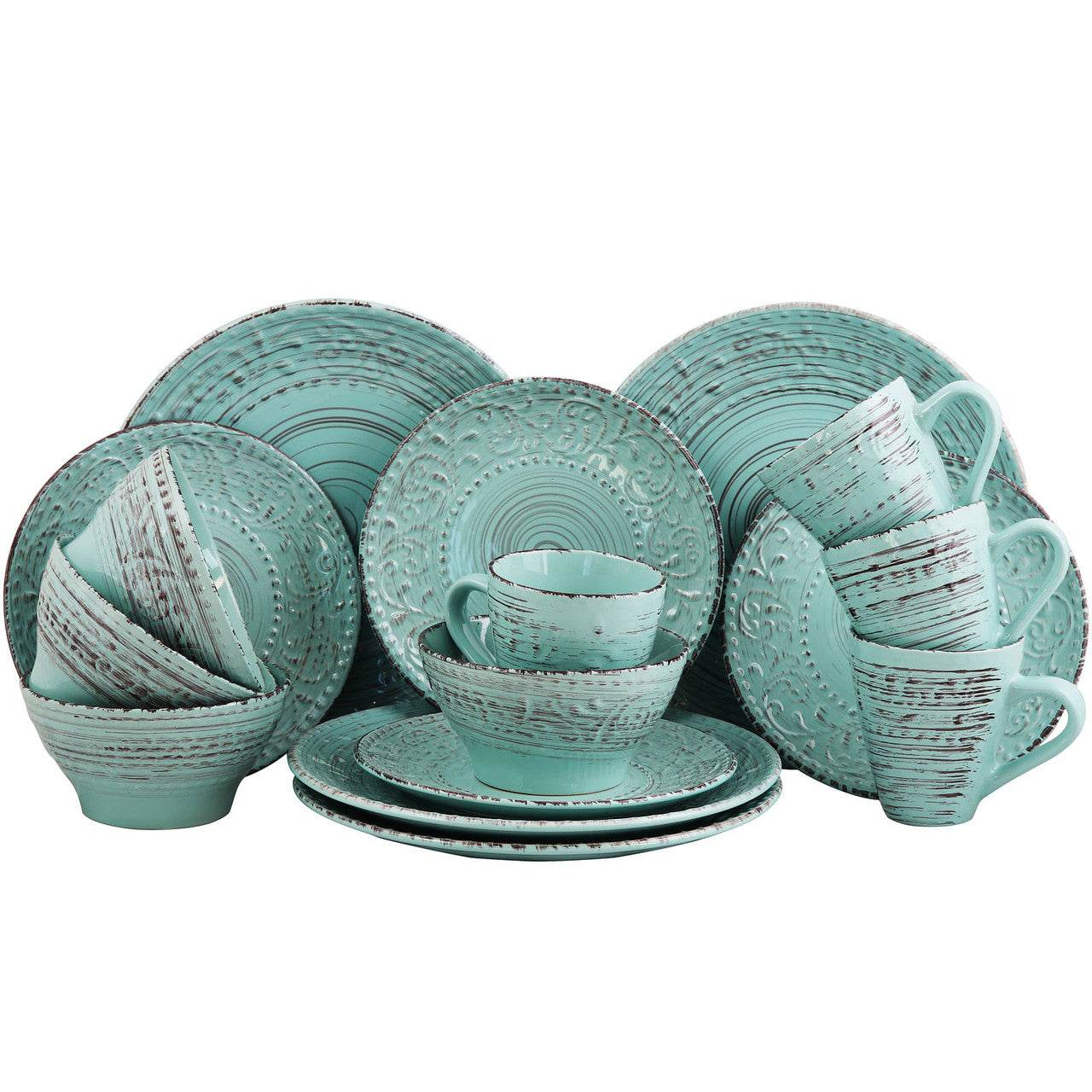 Elama Malibu Waves 16-Piece Dinnerware Set in Turquoise - Loft&Timber