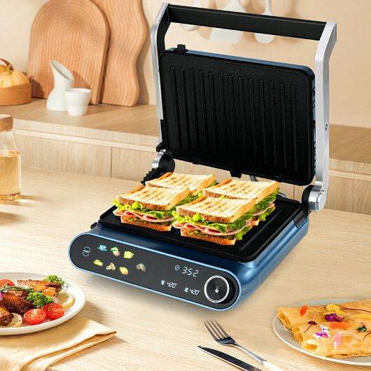 1200W Panini Press Grill with LED Display and 7 Grilling Modes-Blue - Loft&Timber