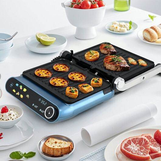 1200W Panini Press Grill with LED Display and 7 Grilling Modes-Blue - Loft&Timber