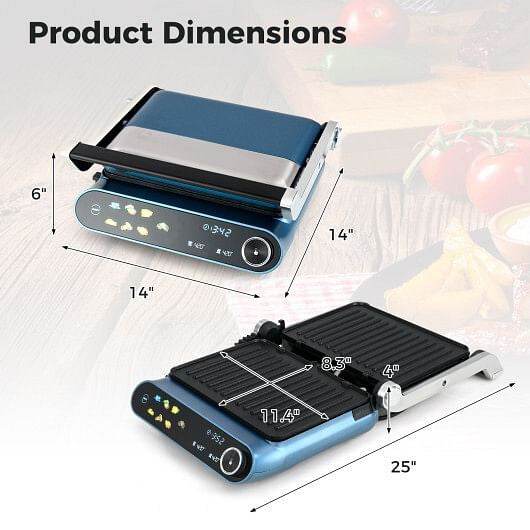 1200W Panini Press Grill with LED Display and 7 Grilling Modes-Blue - Loft&Timber