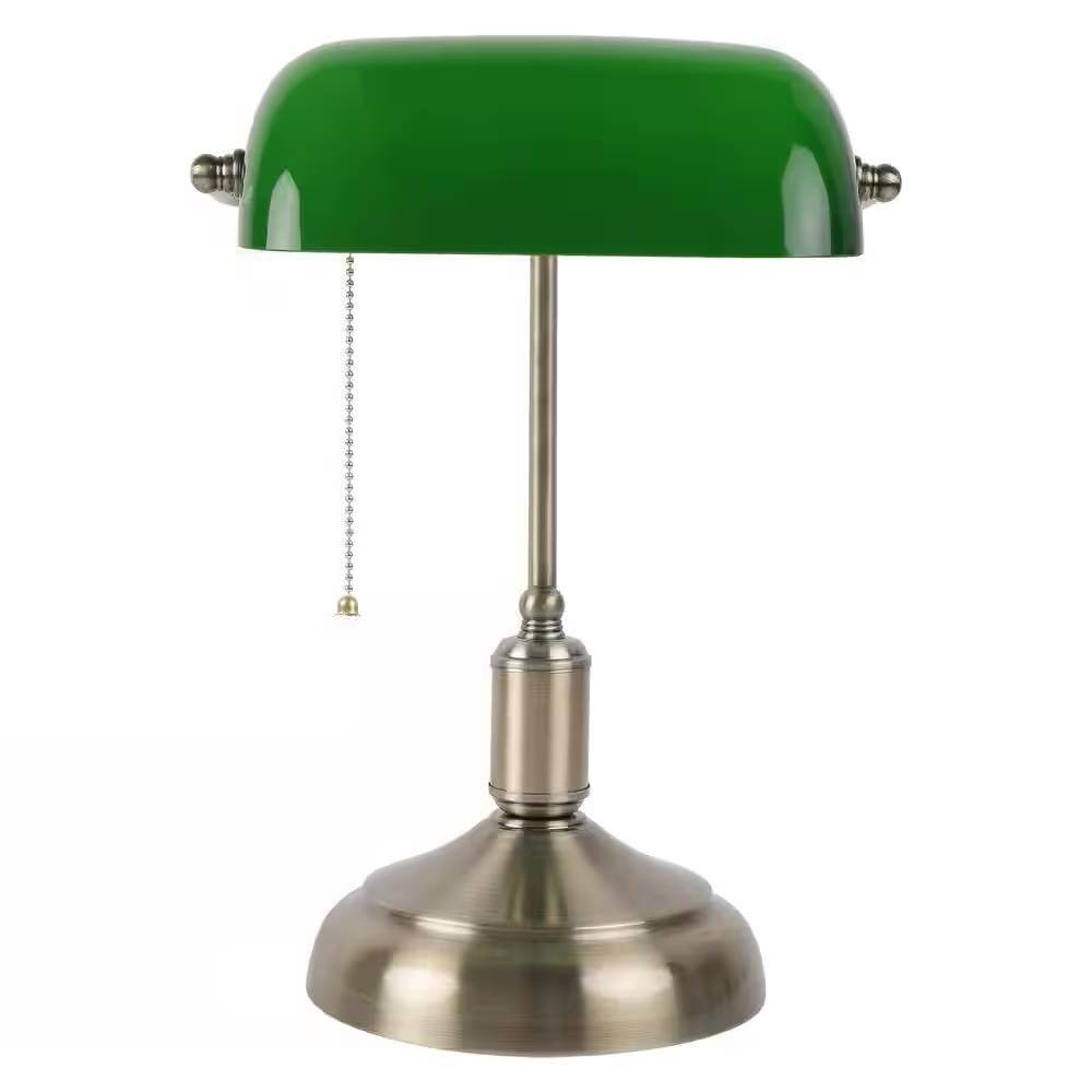 Antique Brass Bankers Lamp Desk Light Table Lamp with Green Glass Shade - Loft&Timber