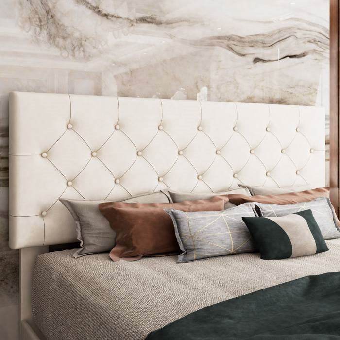 Full White Faux Leather Upholstered Platform Bed with Button-Tufted Headboard - Loft&Timber
