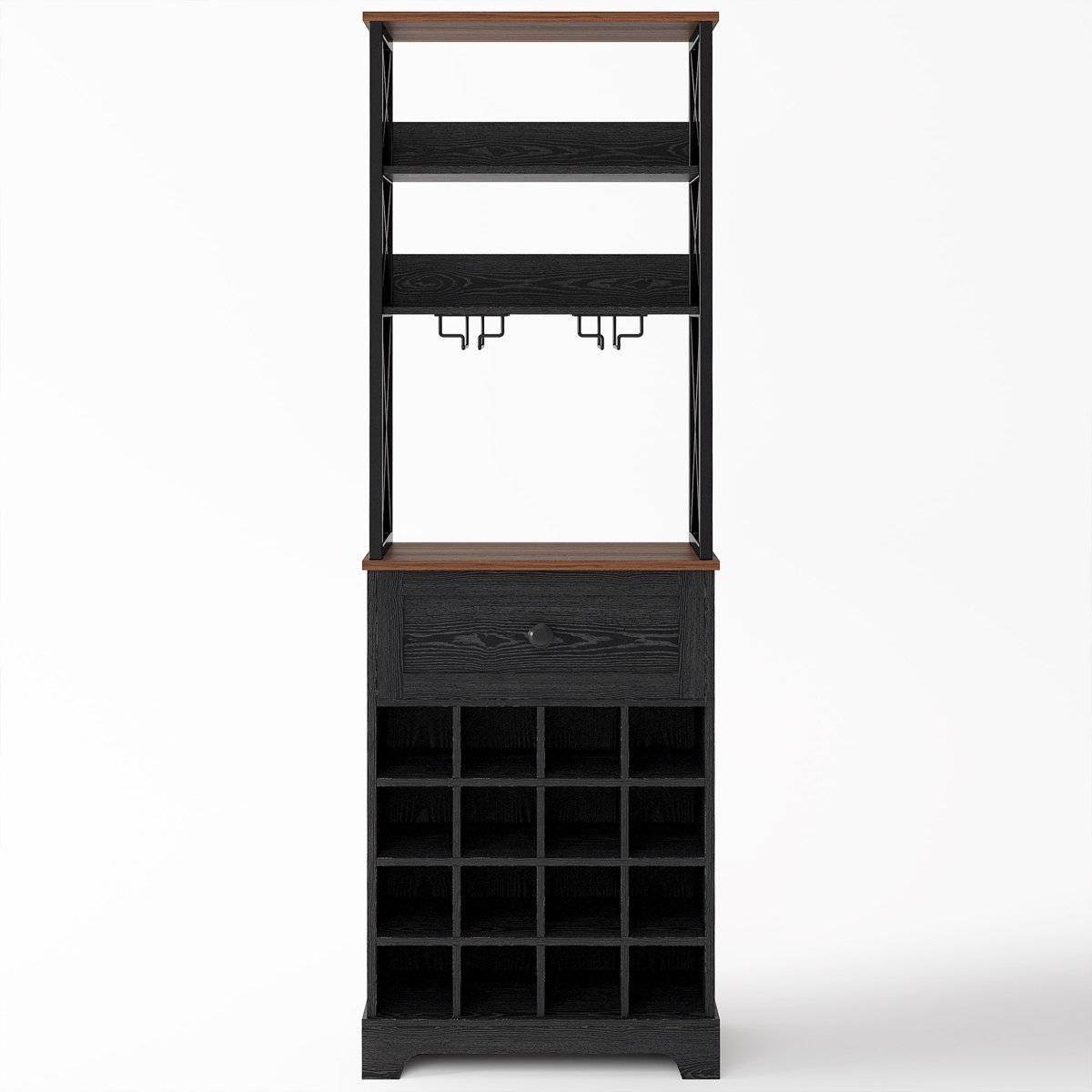 Black/Brown Wine Rack Kitchen Bar Storage Cabinet Shelf with Glass Holders - Loft&Timber