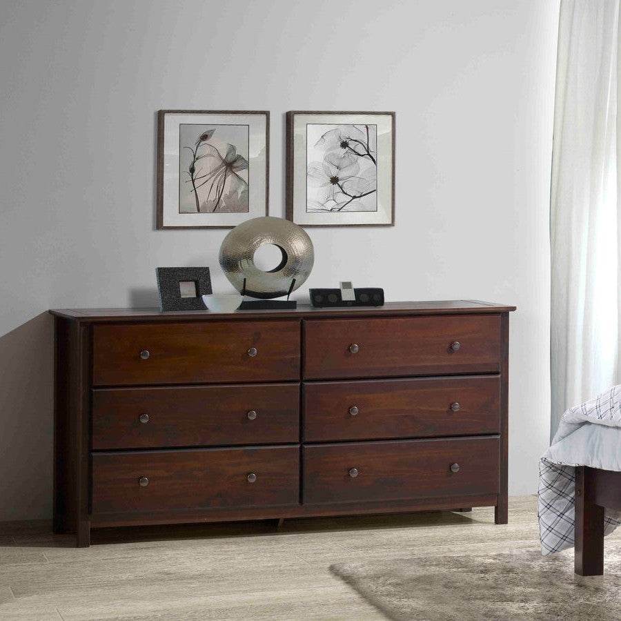 Farmhouse Solid Pine Wood 6 Drawer Dresser in Cherry Finish - Loft&Timber