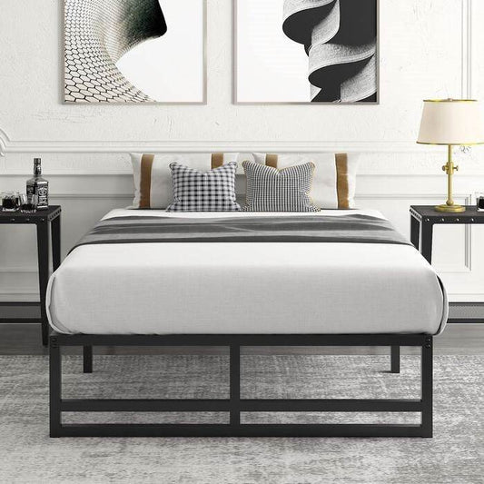 Full Size Black Metal Platform Bed Frame with Under-Bed Storage Space - Loft&Timber