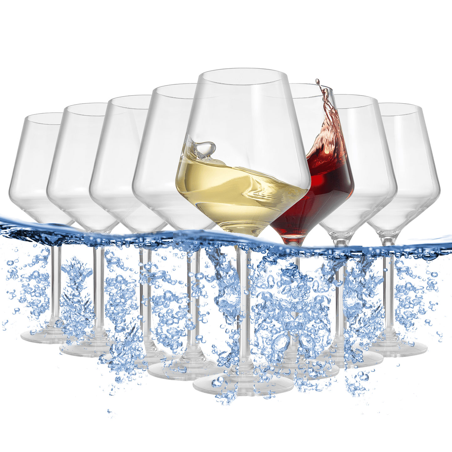 Floating Wine Glasses for Pool (18 Oz | Set of 8) That Float | Shatterproof Poolside Wine Glasses | Beach Cups Glass | Outdoor Tritan Plastic Wine Glasses with Stem, Plastic Glassware DISHWASHER SAFE - Loft&Timber