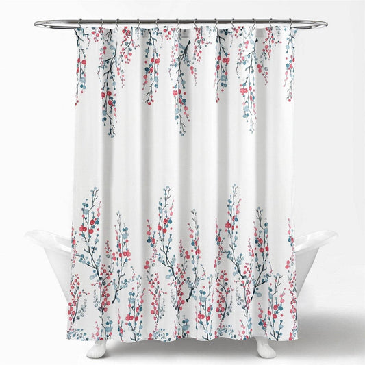 72-inch White Blue Coral Watercolor Floral Shower Curtain - Loft&Timber