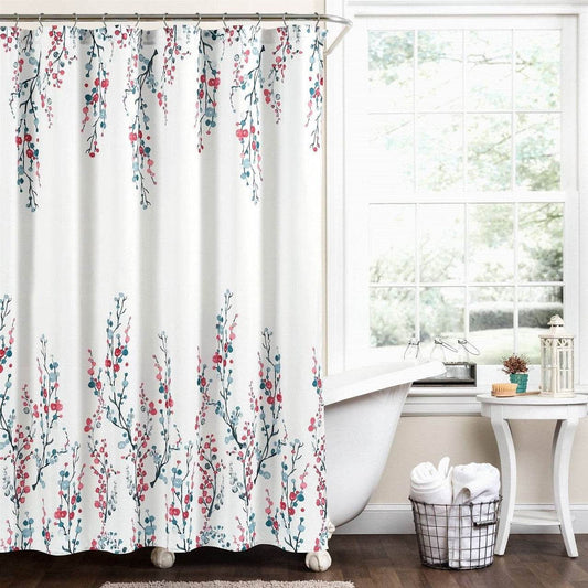 72-inch White Blue Coral Watercolor Floral Shower Curtain - Loft&Timber