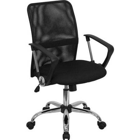 Black Mid-Back Mesh Office Chair with Chrome Finished Base - Loft&Timber