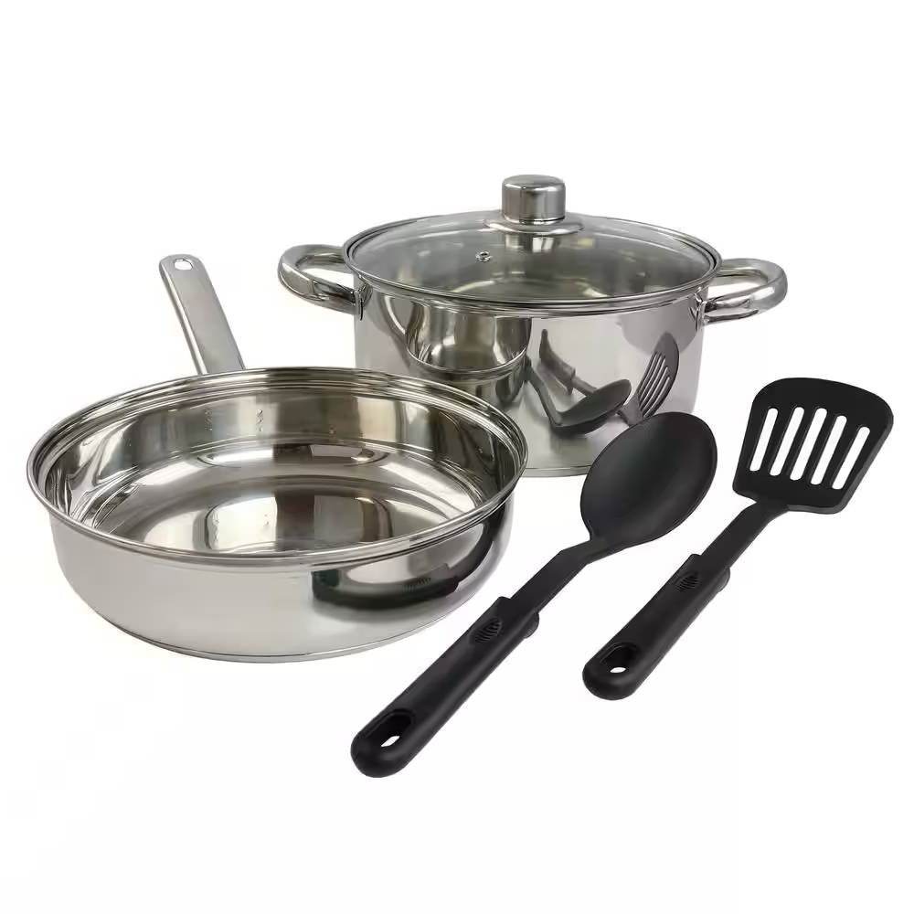 5-Piece Stainless Steel Cookware Set with 4-Qt. Dutch Oven Saucepan and Spatula - Loft&Timber