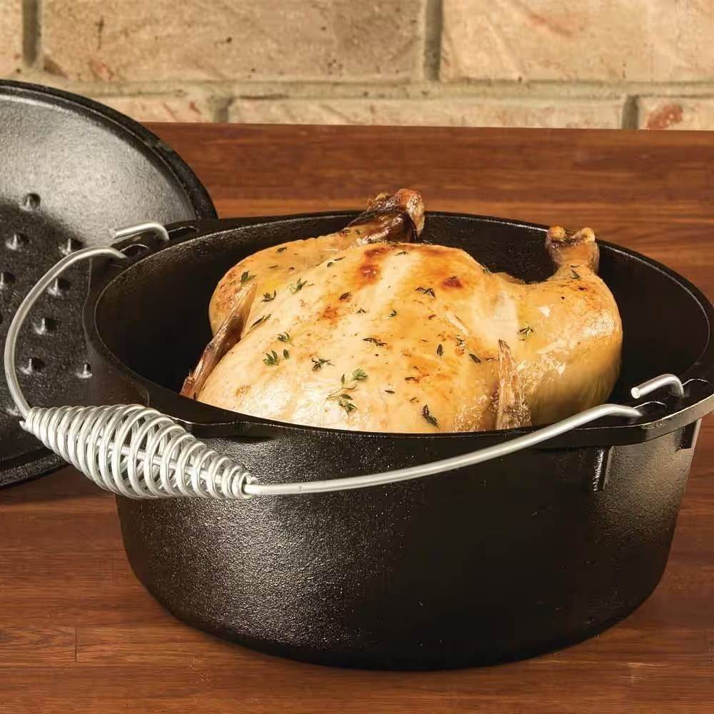 5-Quart Seasoned Cast Iron Dutch Oven with Lid and Spiral Wire Handle - Loft&Timber