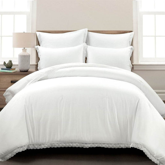 Full/Queen size White 5-Piece Lightweight Comforter Set with Lace Trim - Loft&Timber