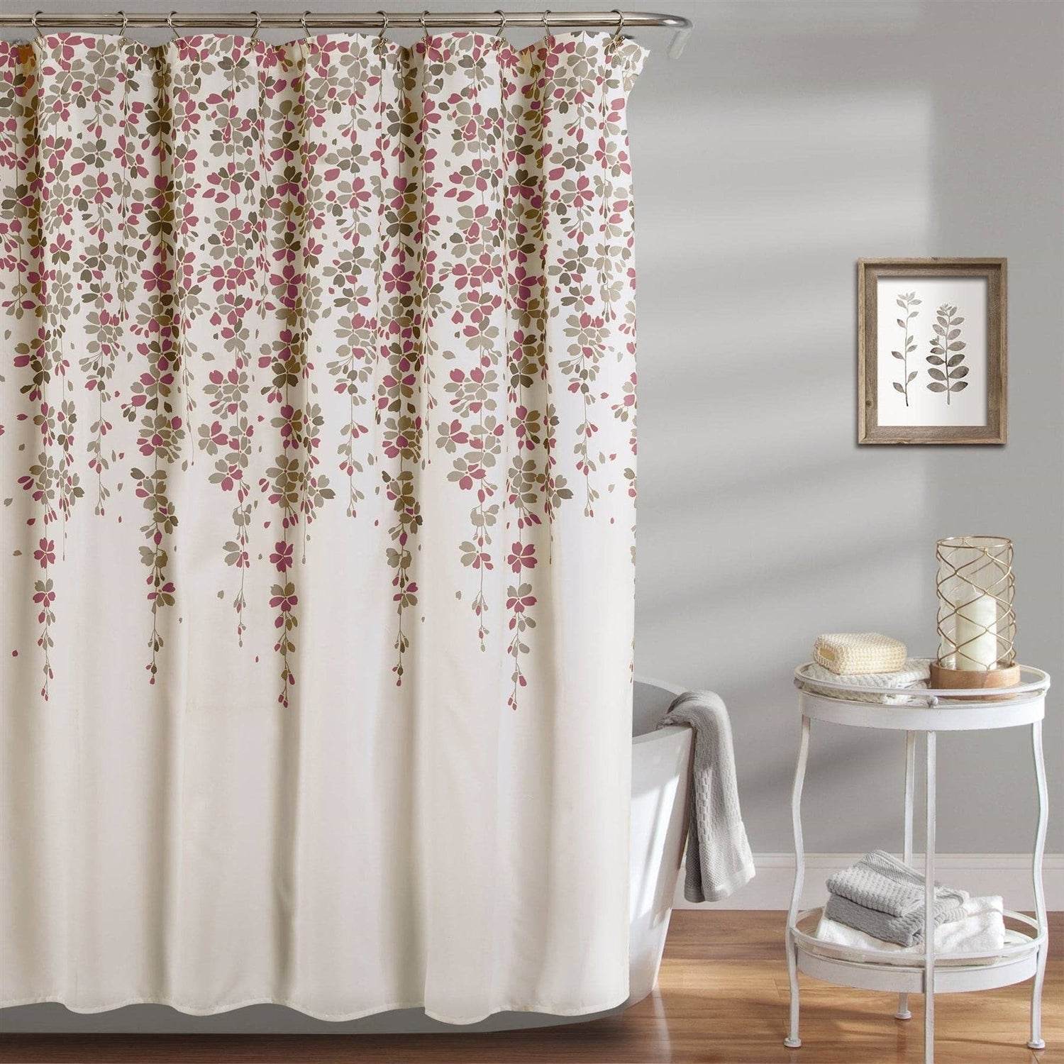 72-inch Tan Purple Grey Floral Flowers Shower Curtain - Loft&Timber