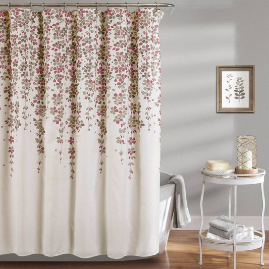 72-inch Tan Purple Grey Floral Flowers Shower Curtain - Loft&Timber