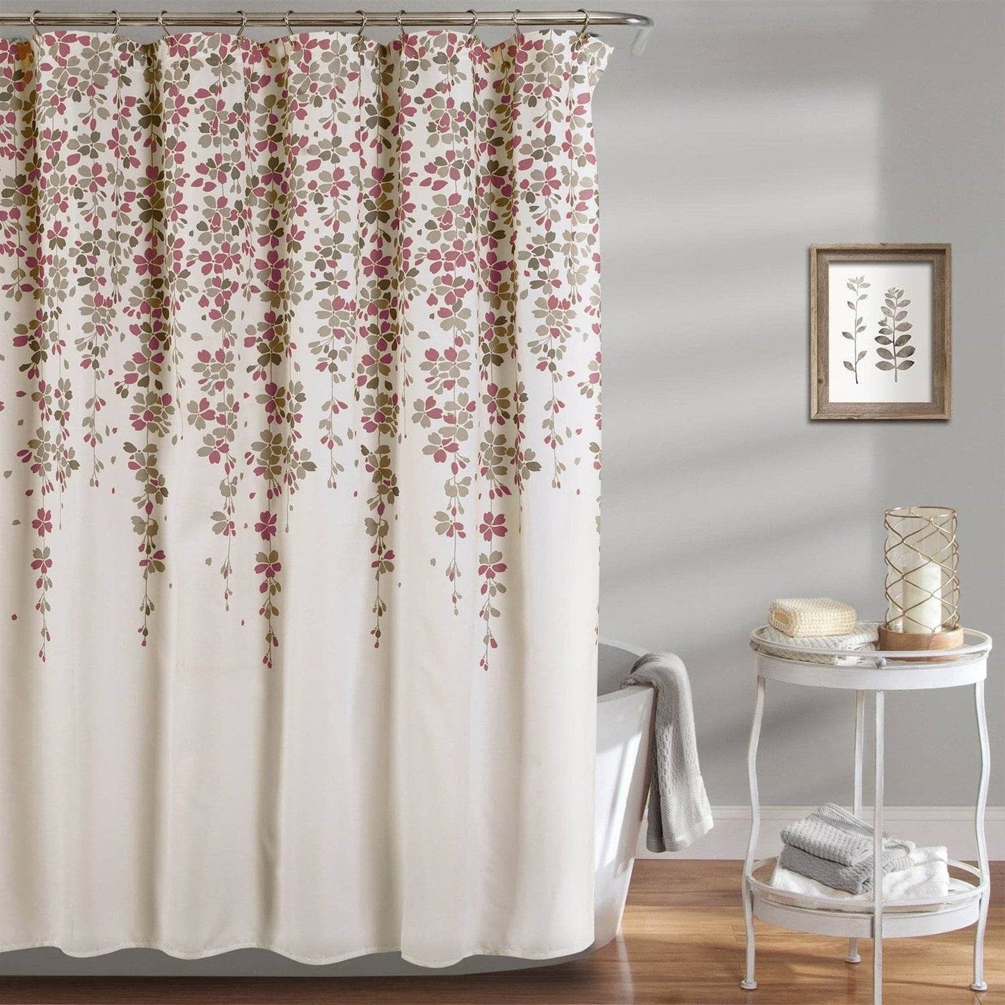 72-inch Tan Purple Grey Floral Flowers Shower Curtain - Loft&Timber