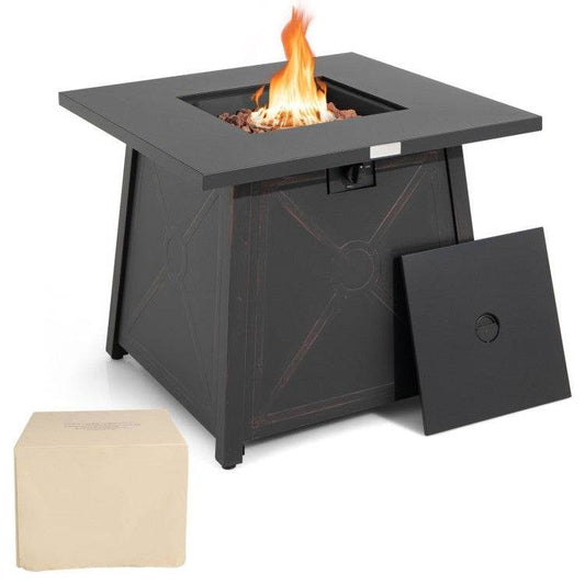 50,000 BTU Black Steel Square Portable LP Gas Propane Fire Pit Table - Loft&Timber