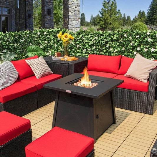 50,000 BTU Black Steel Square Portable LP Gas Propane Fire Pit Table - Loft&Timber
