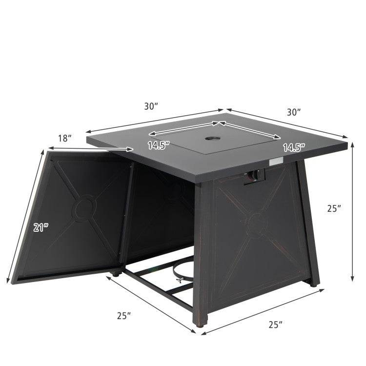 50,000 BTU Black Steel Square Portable LP Gas Propane Fire Pit Table - Loft&Timber
