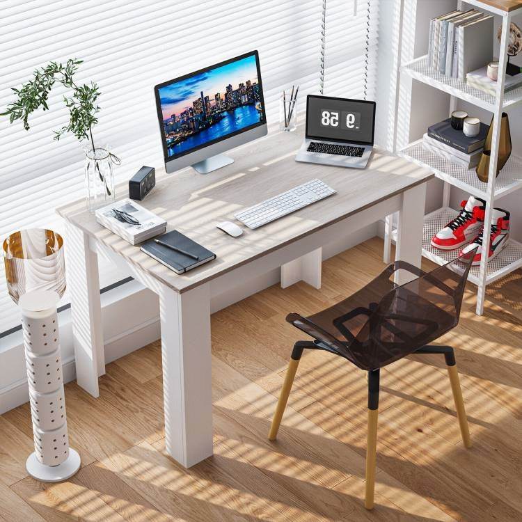 47-inch Kitchen Dining Table or Computer Desk in White Light Grey Wood Finish - Loft&Timber