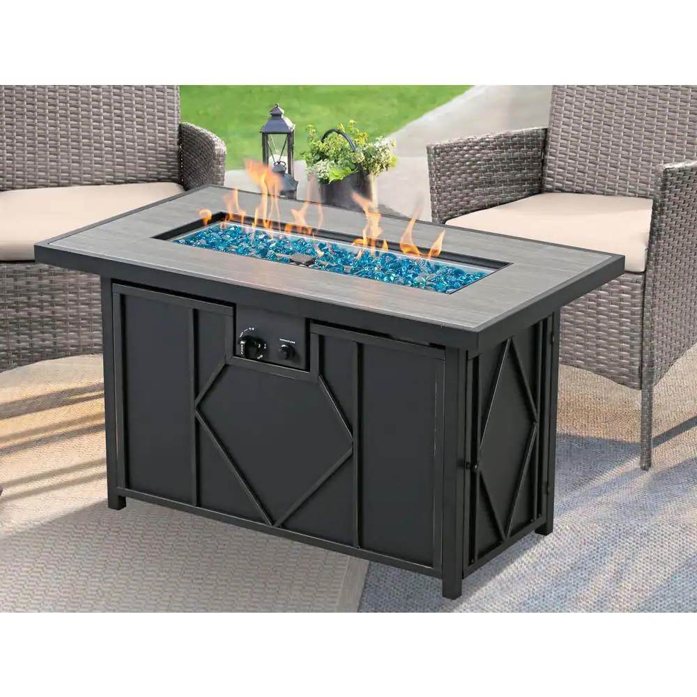 42-inch Outdoor Propane Gas Fire Pit Patio Table with Blue Fire Glass - Loft&Timber