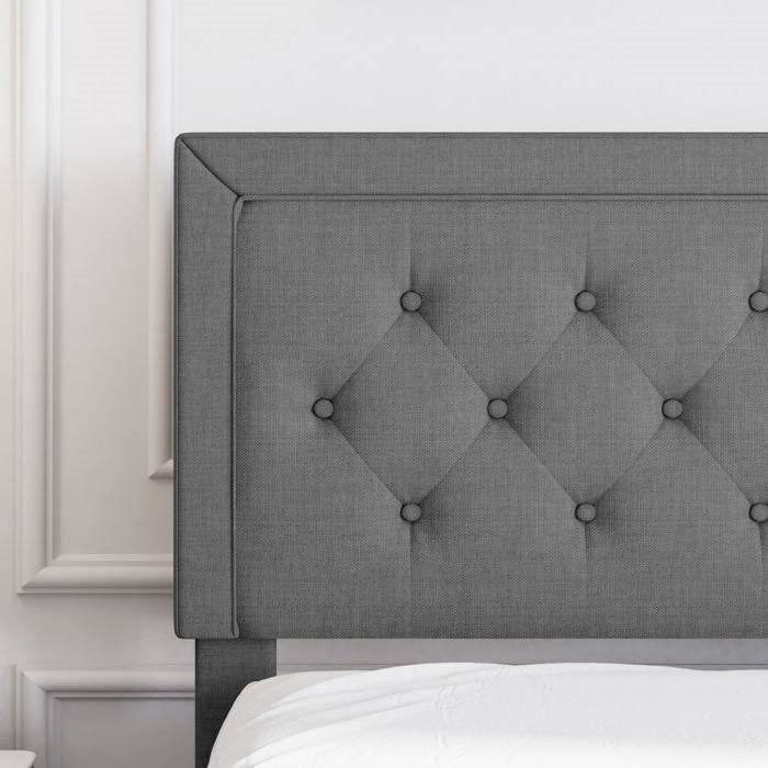 Full Size Dark Grey Linen Upholstered Platform Bed with Button-Tufted Headboard - Loft&Timber