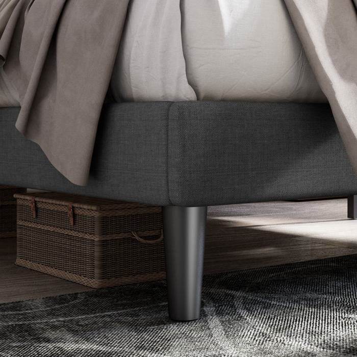 Full Size Dark Grey Linen Upholstered Platform Bed with Button-Tufted Headboard - Loft&Timber