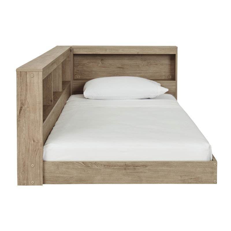 Full size Natural Wood Corner Storage Bed with Bookcase Headboard and USB Ports - Loft&Timber