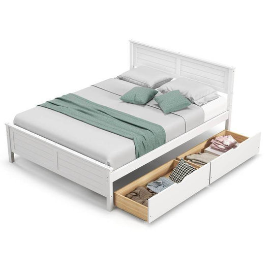 Full Size White Platform Bed Frame with 2 Storage Drawers - Loft&Timber