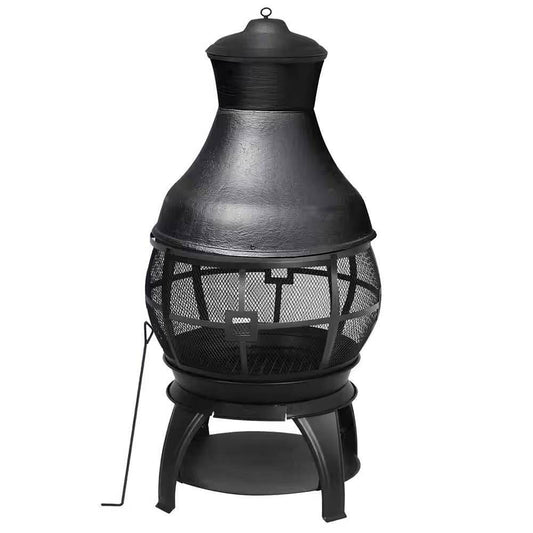 45-inch Black Cast Iron and Steel Outdoor Fire Pit Chimenea - Loft&Timber