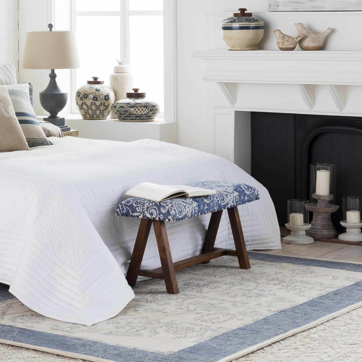 Spearman Blue Floral Wooden Bench - Loft&Timber