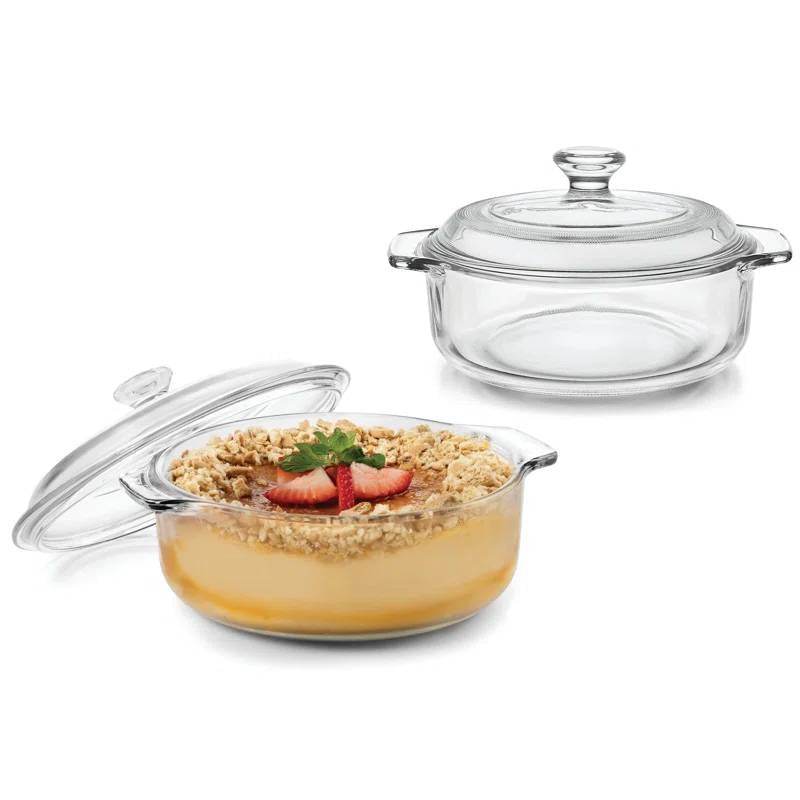 Set of 2 - 1-Quart Glass Dutch Oven Casserole Bakeware Baking Dishes with Lids - Loft&Timber