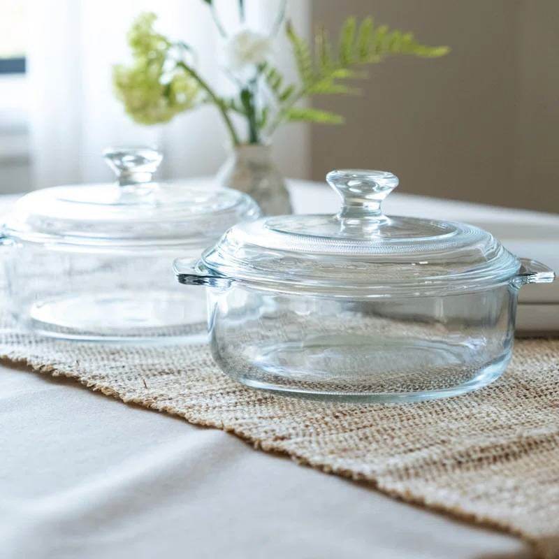 Set of 2 - 1-Quart Glass Dutch Oven Casserole Bakeware Baking Dishes with Lids - Loft&Timber