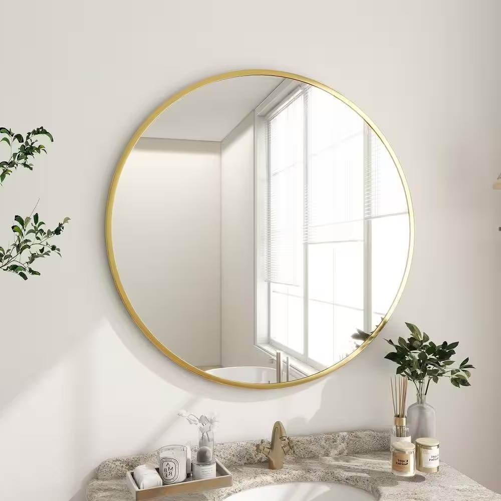 Round 30-inch Circular Bathroom Wall Mirror with Gold Frame - Loft&Timber