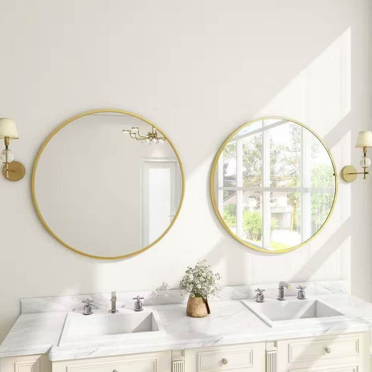 Round 30-inch Circular Bathroom Wall Mirror with Gold Frame - Loft&Timber