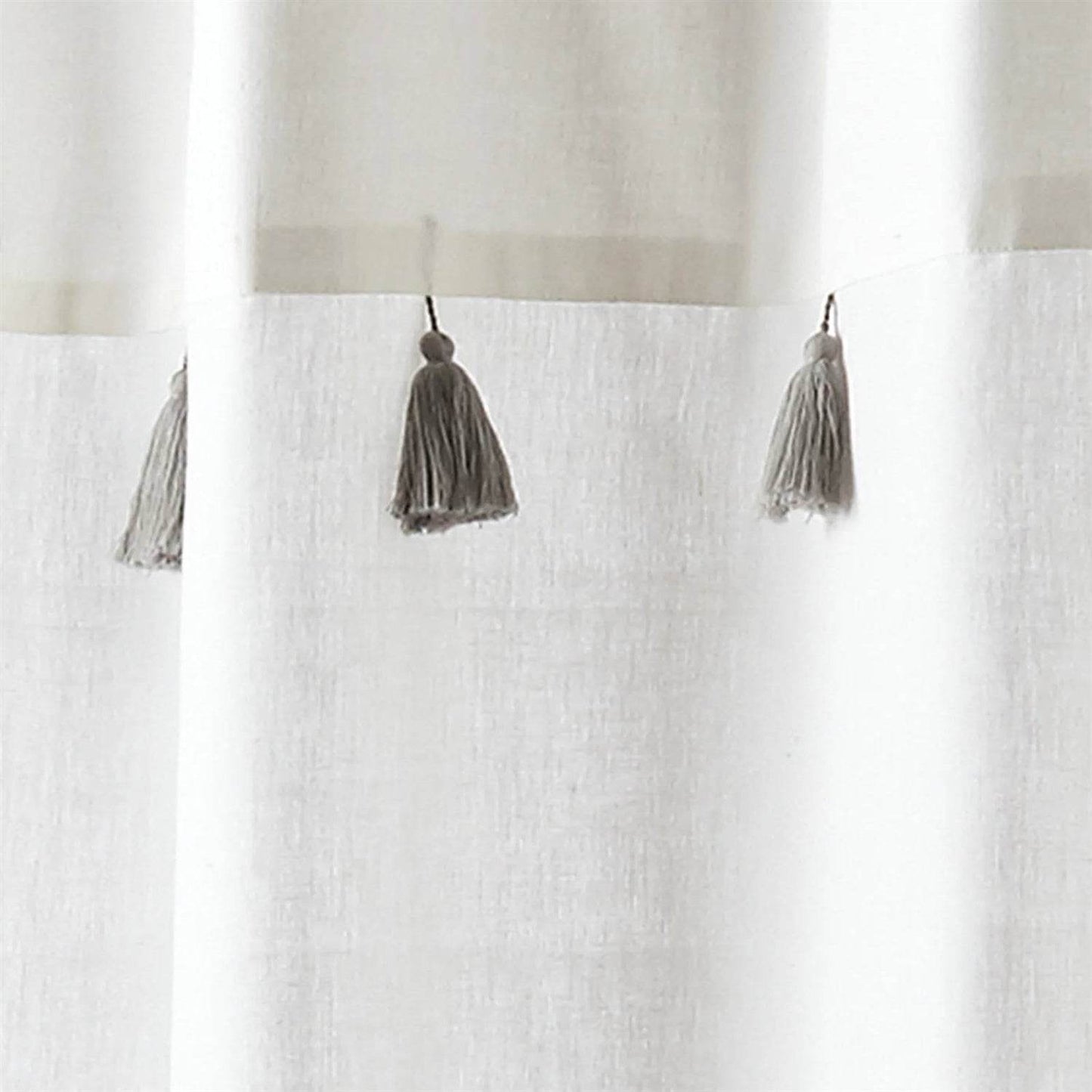 72-inch Grey and White Stripes Cotton Shower Curtain with Tassels - Loft&Timber