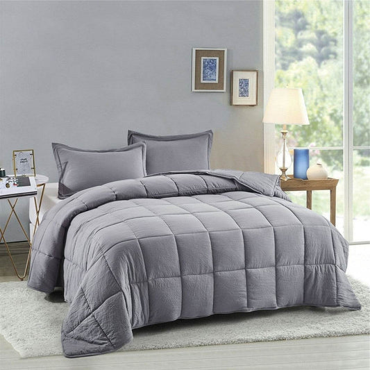 Queen Size Grey 3 Piece Microfiber Reversible Comforter Set - Loft&Timber