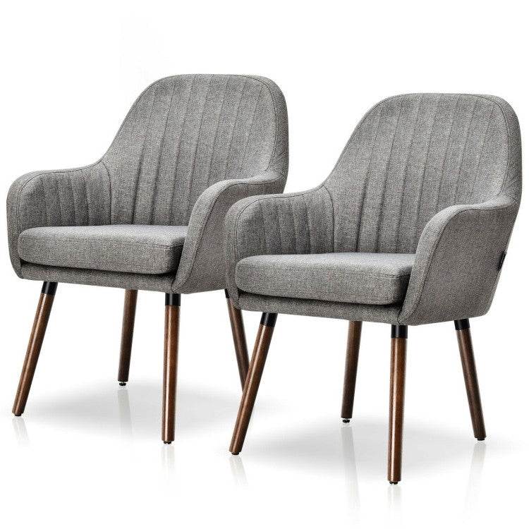 Set of 2 Retro Grey Linen Upholstered Accent Chair with Stylish Wood Legs - Loft&Timber